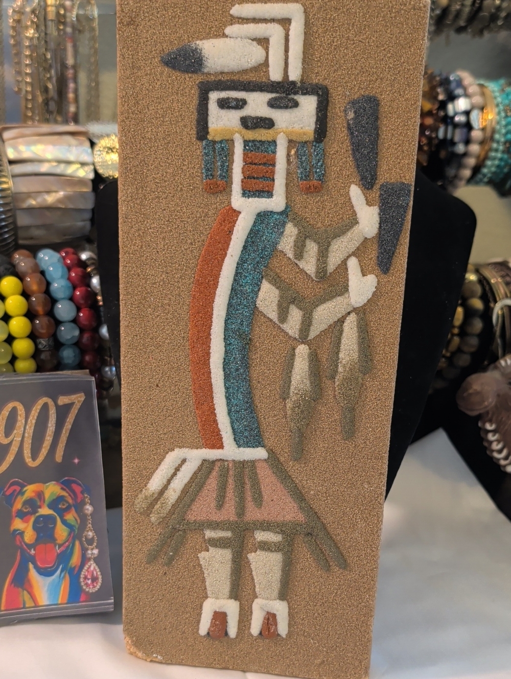 Vintage Sand Art Rainbow People Native American Picture